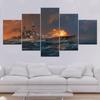 Boat At Sea Seascape Modern Modular 5 Board HD Print Wall Poster Living Room Modern Home Decoration Canvas Painting