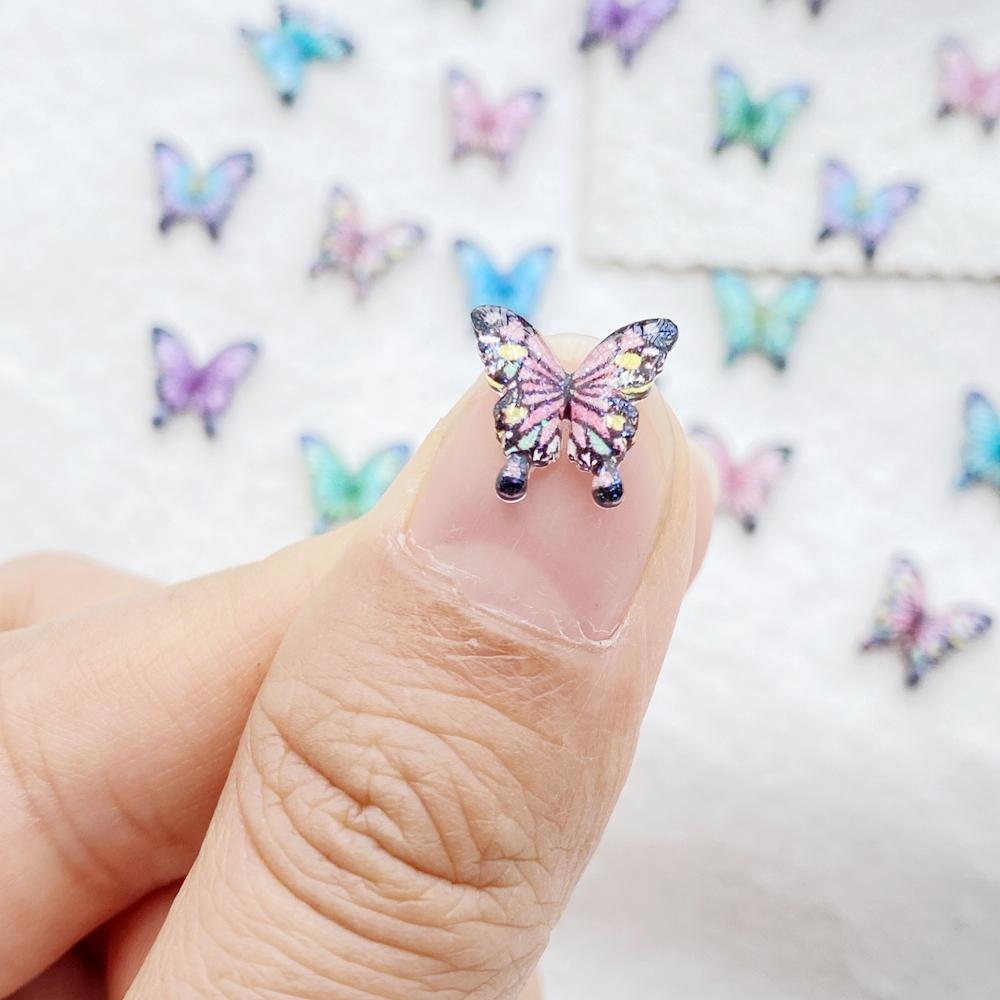 50Pcs Cute Mini Cartoon Colorful Butterflies Nail Art Resin Designer Charms DIY Craft For Nail 3D Decorations Jewelry