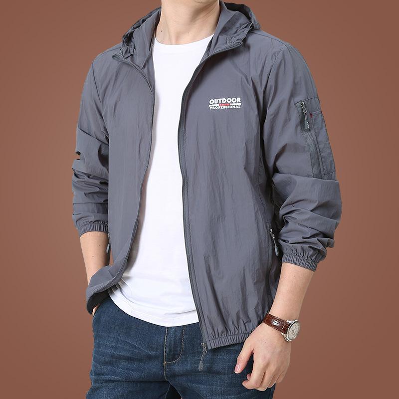 Men Sun Protection Clothing Summer Outdoor Windbreaker Jacket Solid Zipper Breathable UV Resistant Quick Dry Skin Coats