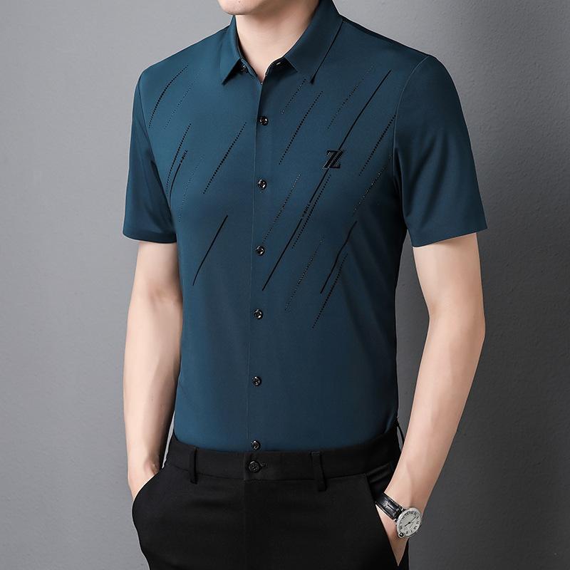 

С коротким рукавом Новая бесшовная мужская рубашка Модная молодежная и среднего возраста деловая однотонная тонкая рубашка 4XL