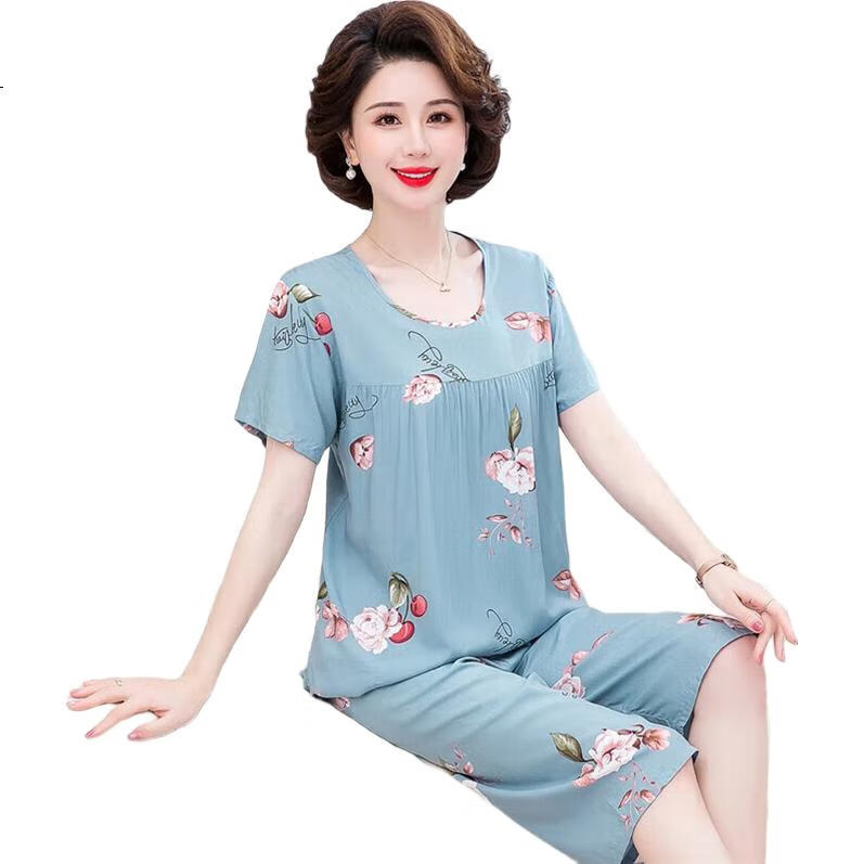 GUJIN Spring New Home Wear Pajama Pants for Middle-Aged And Elderly Women, Loose-Fitting Cotton Silk Sleepwear Set, Can Be Worn Outside, 3XL Size