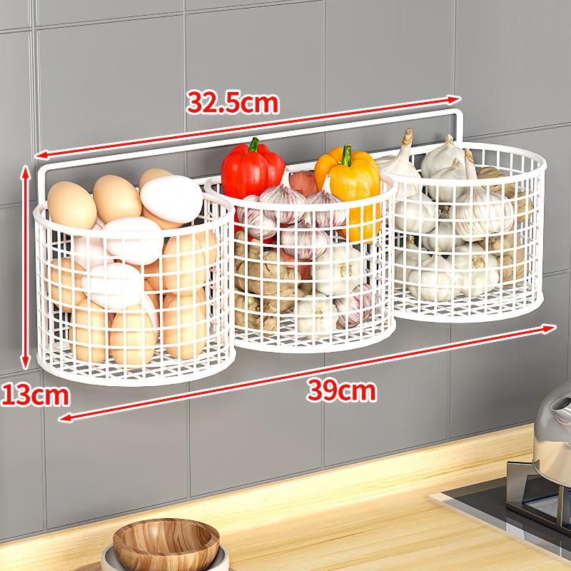 1/2/3 Grid Wall Mounted Kitchen Shelf Organizer Metal Rack Pantry Storage Garlic Ginger Hanging Wire Basket Holder
