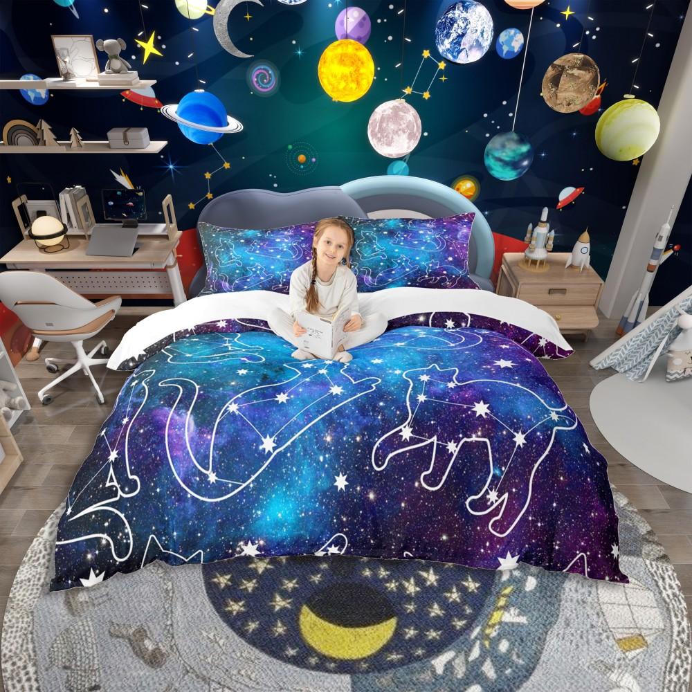 Homewish Juego de Funda Nórdica Princesa Sirena Soñadora Para Niños Juego de Cama Castillo de Cuento de Hadas Juego de Cama Reversible Escama de Pez Morada