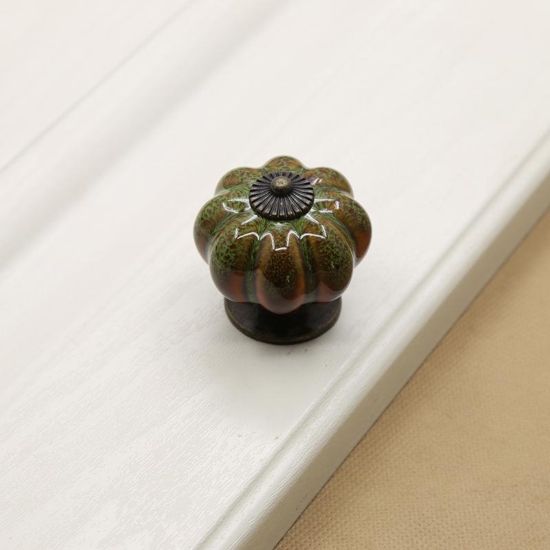 

1pc Ceramic Single Hole Pumpkin Handles Drawer Pulls Kitchen Cupboard Door Handles Wardrobe Furniture Handle зелений