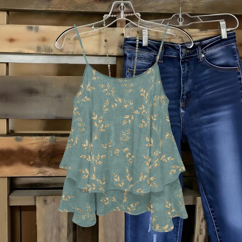 Women Strapless Floral Print Sleeveless Double Layer Camisole Top Lightweight Summer Casual Tank Blouse