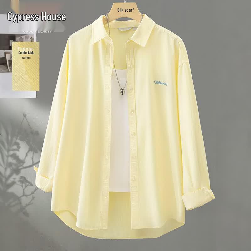 

Women s Pure Cotton Embroidered Loose Fit Lapel Shirt M