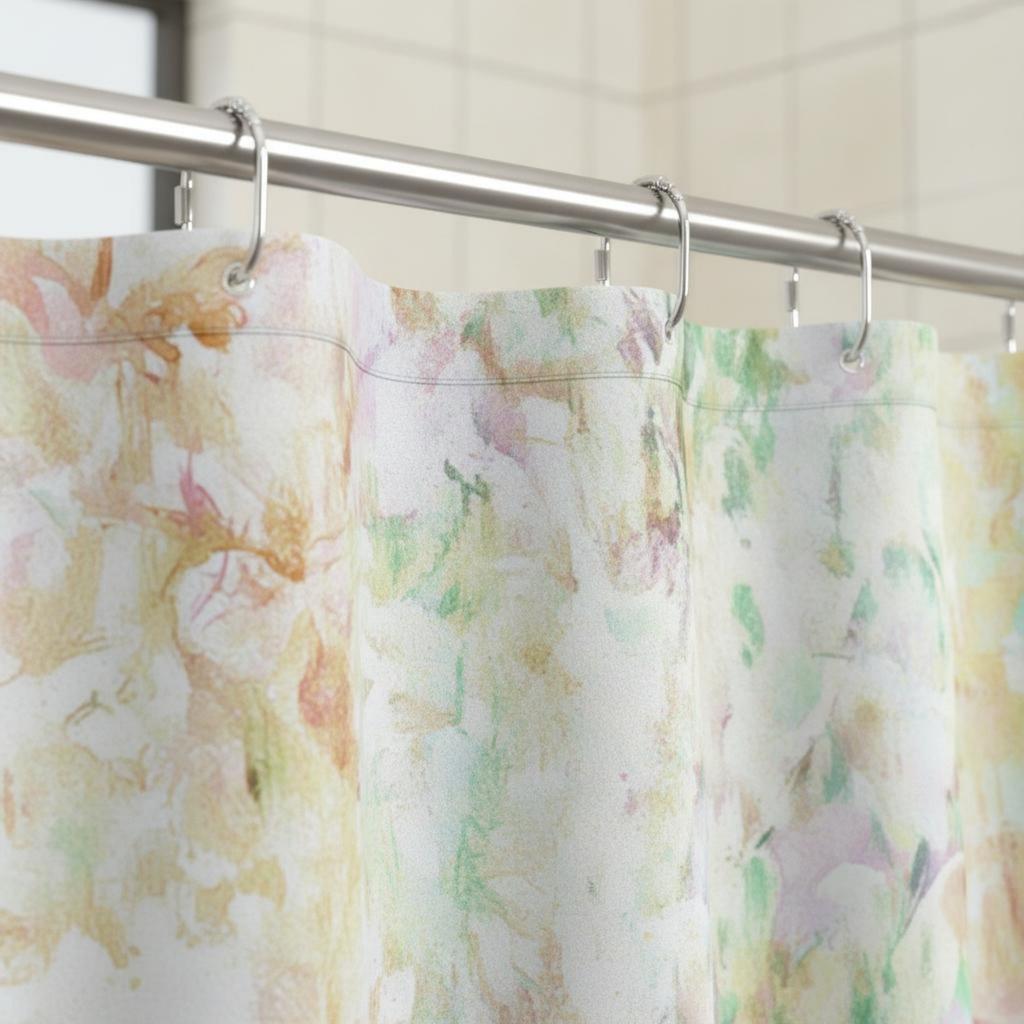 Floral Shower Curtain Waterproof Floral Print Bath Curtain Machine Easy-Care Quick-Drying