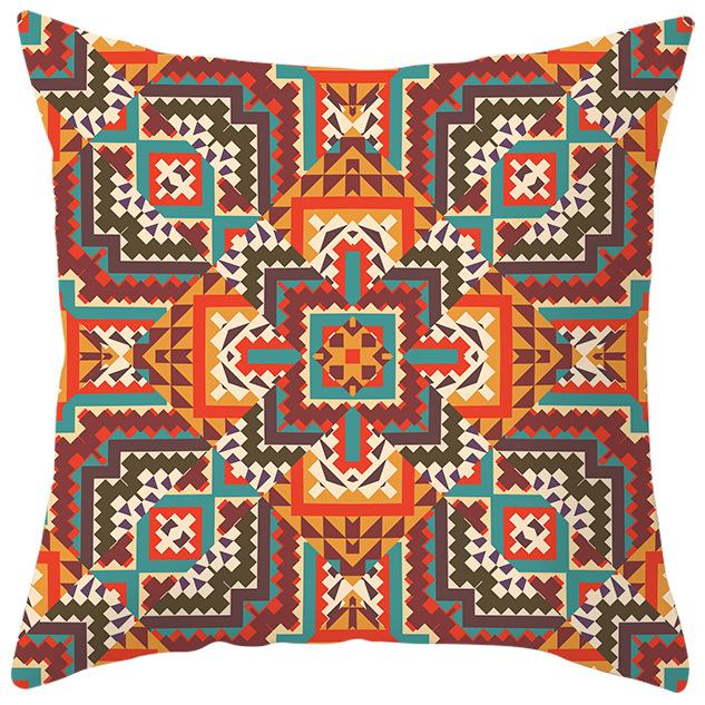 New Ethnic Style Pillow Cover Bohemian Color Geometric Pattern Peach Leather Velvet Retro Pillow Cushion Cover