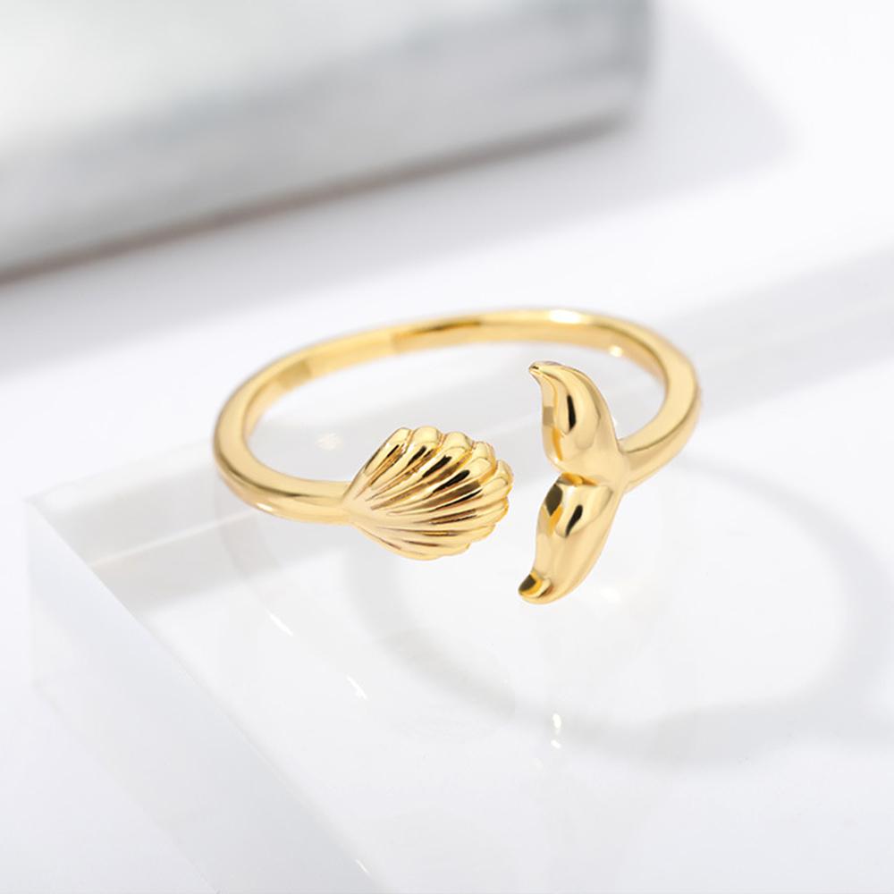 Hav Stjerne Skjell Åpne Ringer For Kvinner Gullfarge Rustfritt Stål Ring Sommer Strand Estetisk Vanntett Zirkon Gave