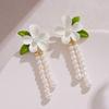 French Romantic Green Flower  Asymmetric Tassel Drop Earrings New Design Jewelry for Women's or Girl’s Sweet Ear Accessories