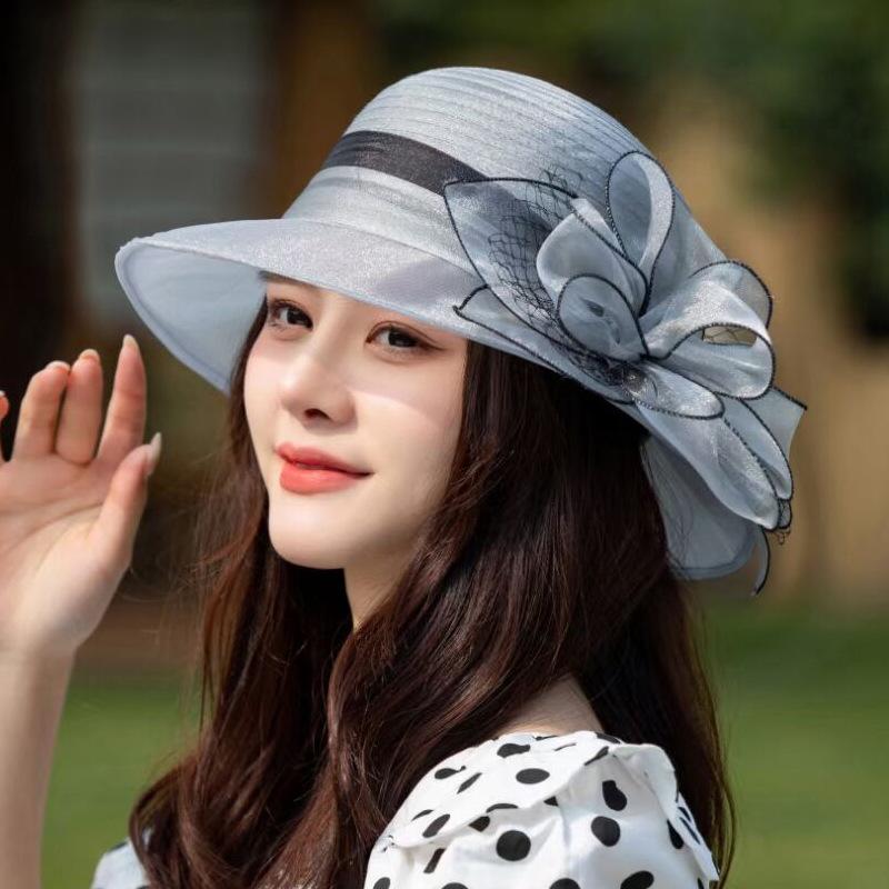 New small brim hat children's fashion organza retro sun hat beach hat elegant top hat sun hat