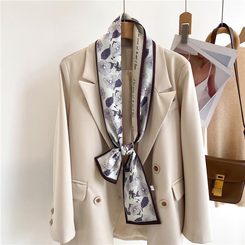 Tassel-decorated Suit Necktie Belt Small Strip Headband Silk Scarf Women's Double-sided Printed Narrow Thin Scarf