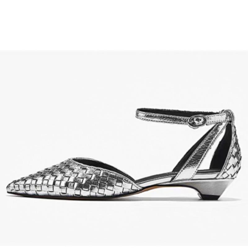 Fashion Summer Women Sandals Closed Toe  Fashion Dress Shoes Women Cover Heel Ankle Buckle Strap Pointed Toe Sandals Sandalias De Mujer