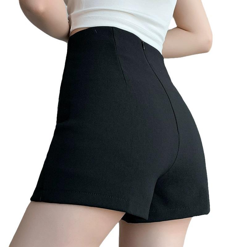 Women's High Waist Black A-Line Summer Shorts - Petite, Tight, Elastic, and Anti-Exposure