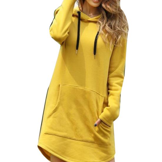 Plus Size Women Casual Long Sleeve Pocket Drawstring Loose Hoodie Mini Dress