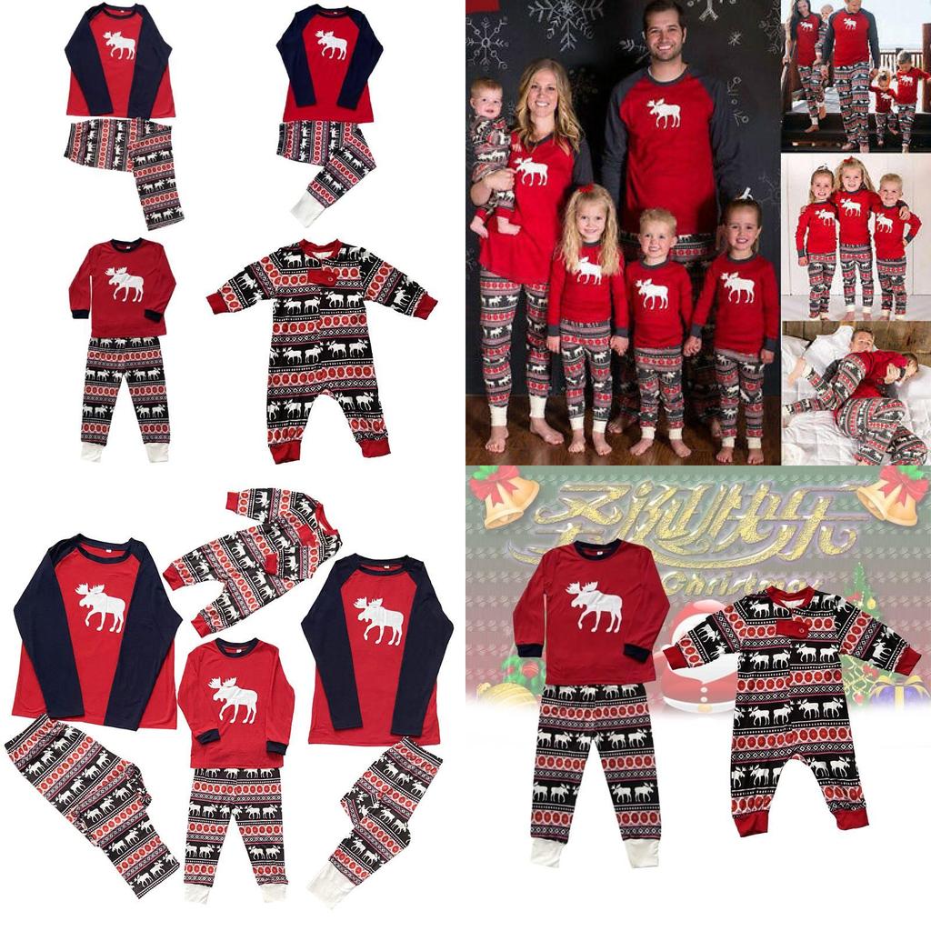 Cozy Christmas Family Matching Pajamas Set Deer Print Long Sleeve Winter Outfit