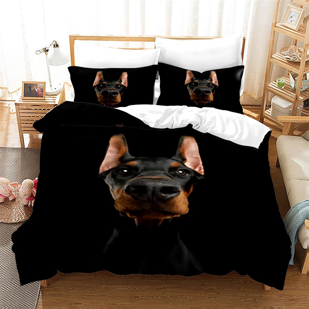 3D Dog Printed Duvet Cover Set King Queen Full Size Kids Teens Boys Bedding Set Black Cute Pet Puppy Polyester Comforter Cover