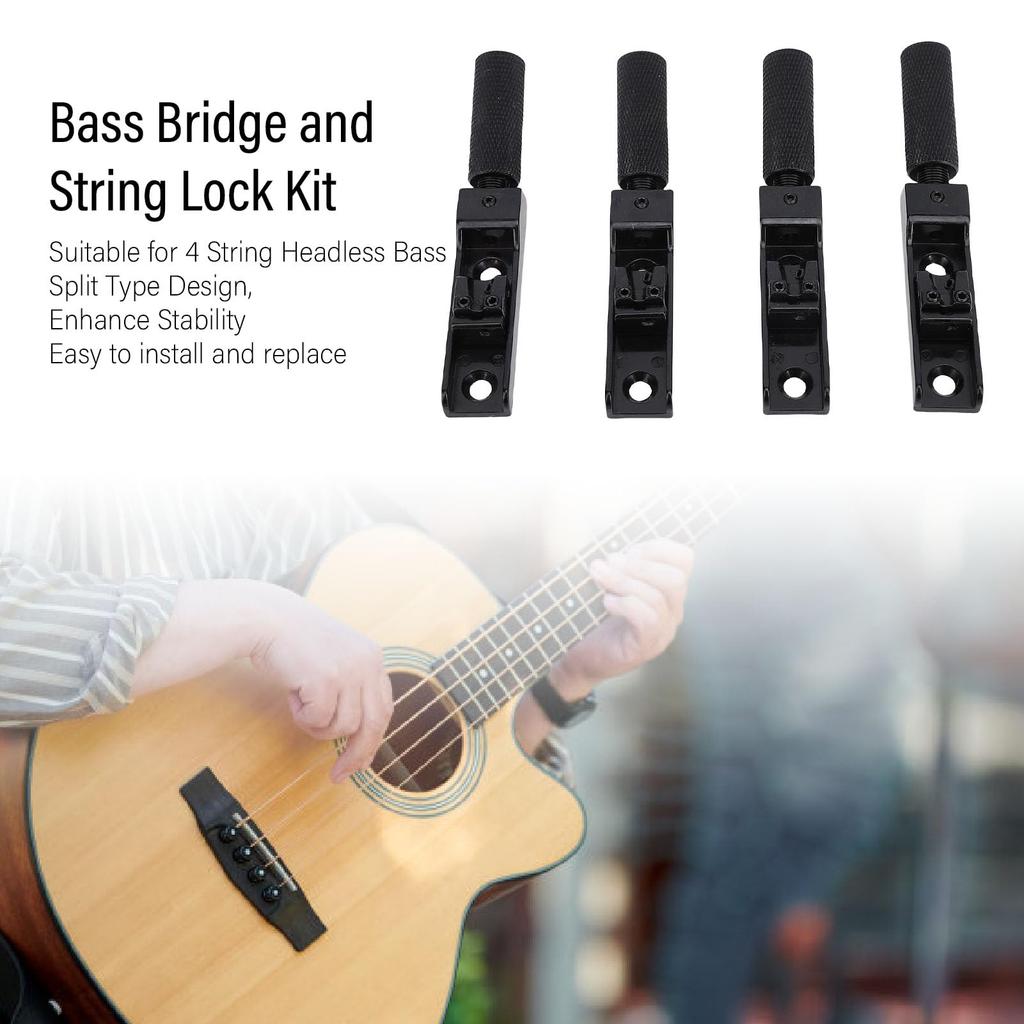 Cryfokt Adjustable Split Headless Bass Bridge Kit Zinc Alloy Black 4-String Replacement Parts Sound Quality