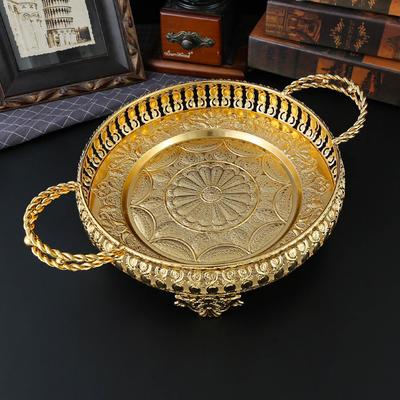 New European Light Luxury Alloy Hollow Fruit Plate, Round Large Fruit Plate, Living Room Nut Snack Storage