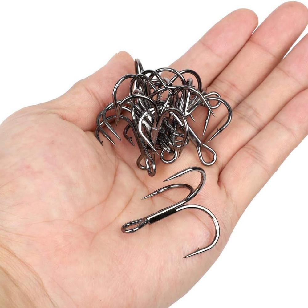 50Pcs/box Sharp Treble Fishing Hooks Set High Carbon Steel Barbed Wide Gap Round Bend Hooks for Lures/Baits Sizes 2#-14#