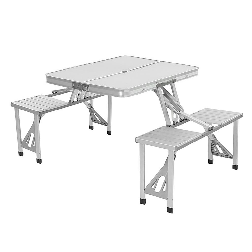 Portable Folding Picnic Table with 4 Seats Aluminum Alloy for Outdoor Camping Beach Brushed Silver