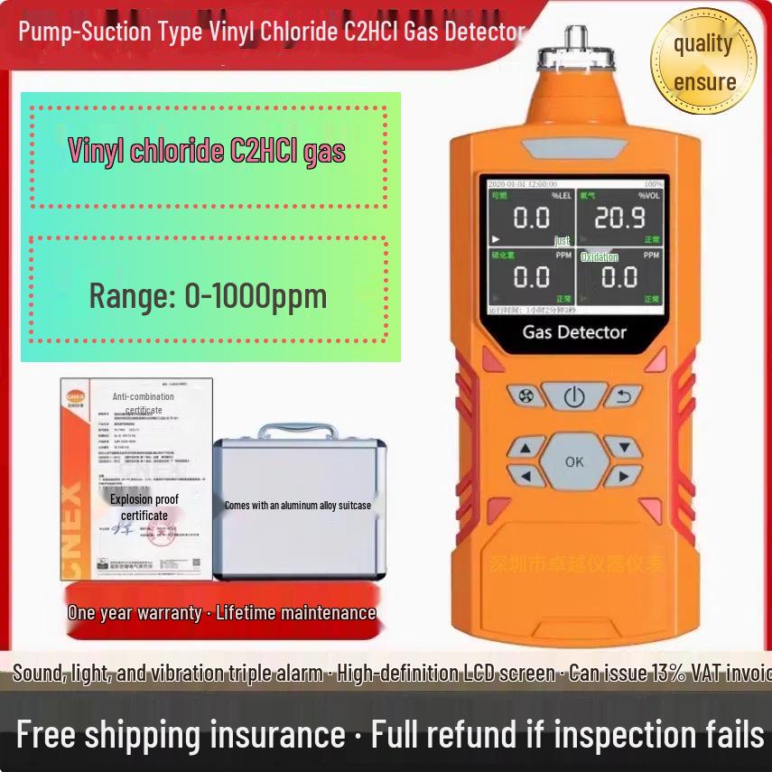 ZY-456X Vinyl Chloride Gas Detector: Suction Pump & Alarm for C2H3Cl Concentration 75x47x190 mm