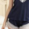 Lace Trim Pajama Set for Women 2 Piece V Neck Sleeveless Cami Tank Top And Shorts Pjs Set Summer Sexy Lounge Sleepwear