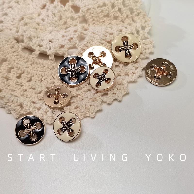 Gold-Edged Four-Eye Decorative Metal Buttons for Coats and Sweaters