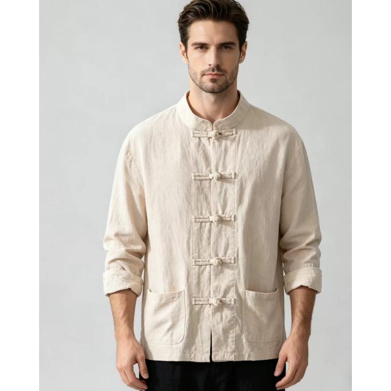 Mens Traditional Chinese Style Cotton Linen Tang Suit Shirt
