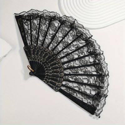 1pc Classic European Style Lace Fabric Hand Fan - Foldable Handheld Floral Design Women Weddings Nightclubs Cosplay
