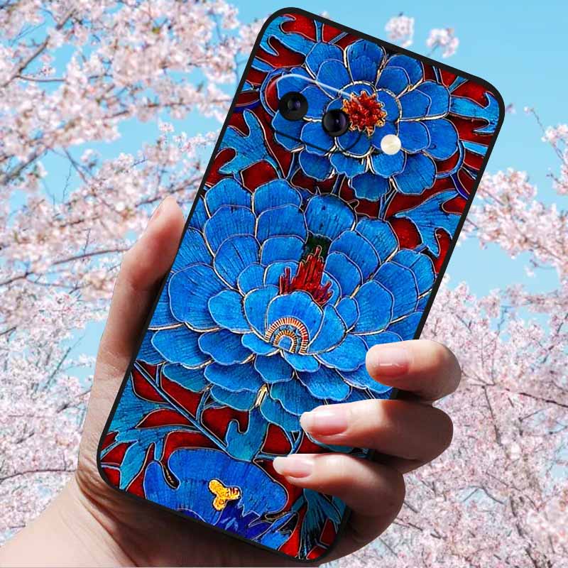 For Google Pixel 9a 3D Relief Flower Emboss Soft Silicone Case Cartoon Painted Back Cover for Google Pixel 9a 9 A 3D Relief Case