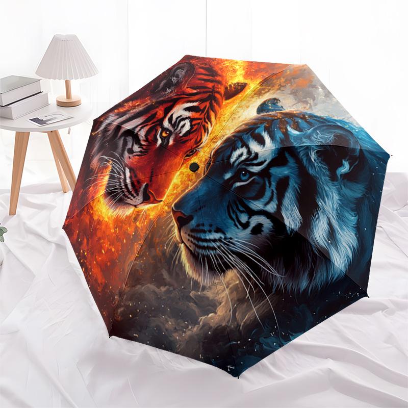 1 PC Automatic Folding Umbrella - Yin Yang Tigers Pattern, Portable & Foldable Design with 8 Ribs, Christmas Birthday Gifts