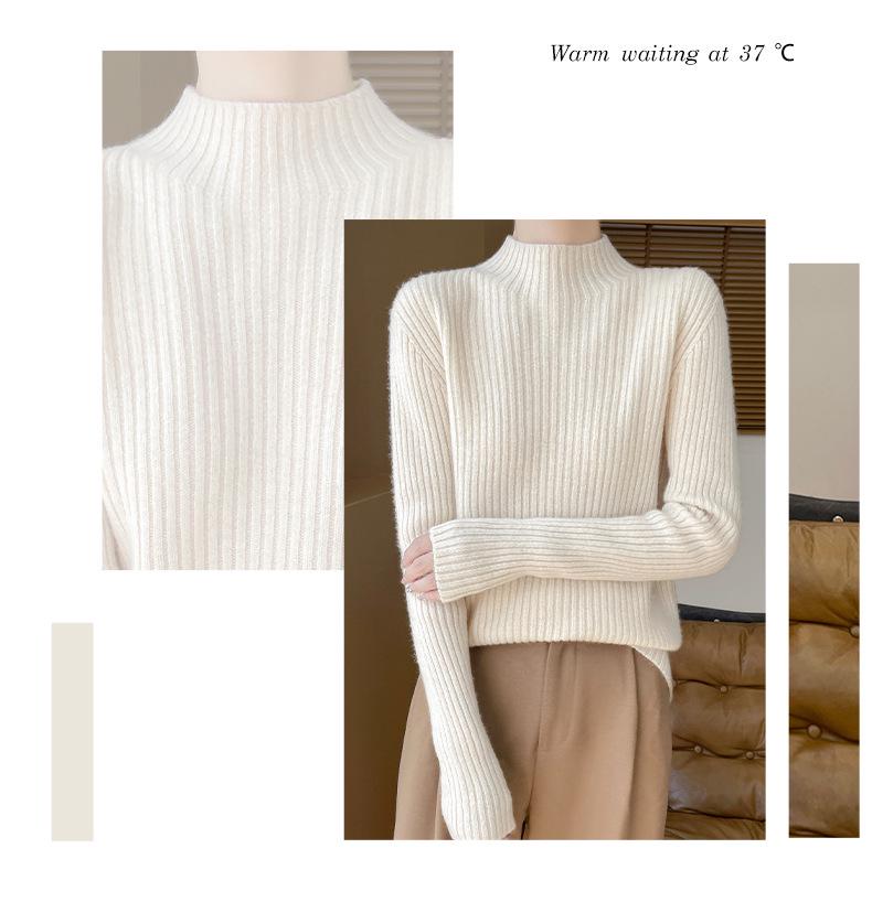 Damen Rollkragen 100% Wolle Verdickter Pullover - Modischer Strickpullover für Herbst und Winter