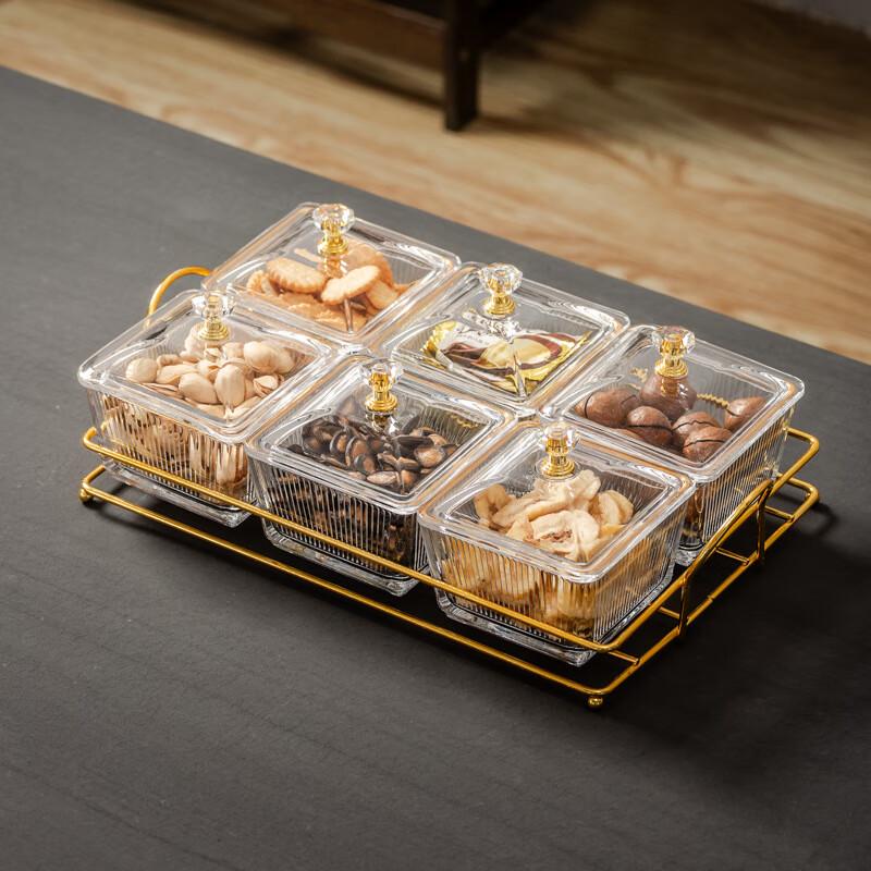 Acrylic 4-Compartment Vertical Stripe Divided Snack Tray with Lid