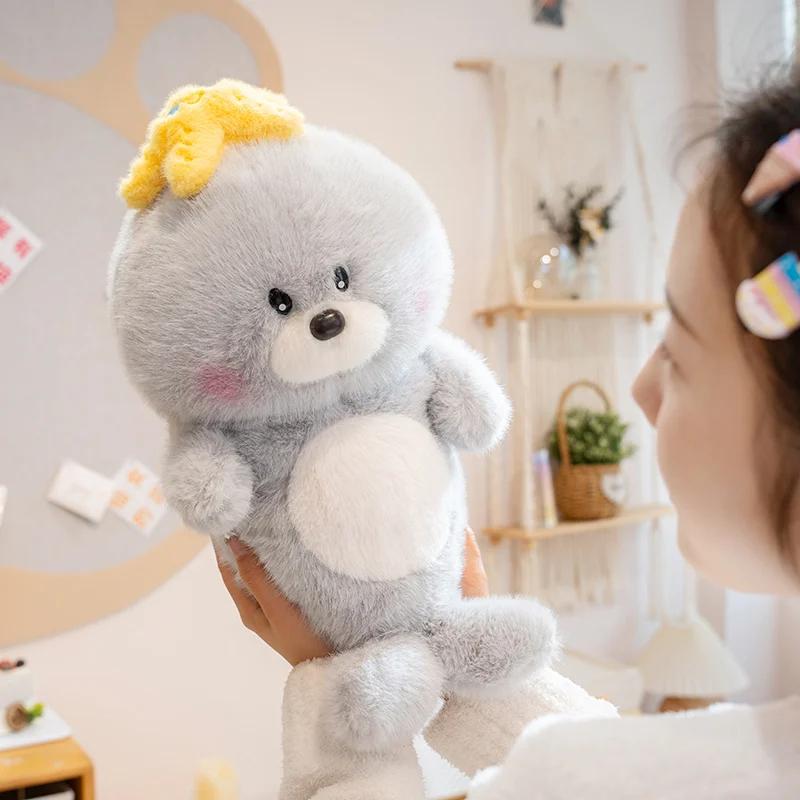 Soft Sea Lion Plush Toy with Starfish on Head Stuffed Animal Cute Marine Seal Pillow Kids Adults Bed Sofa Decor Birthday Gift