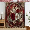 2D Flat Printing 2pcs Curtain Window Treatment Curtains Christmas Floral Golden Frame Digital Printed Polyester Drapes Seasonal