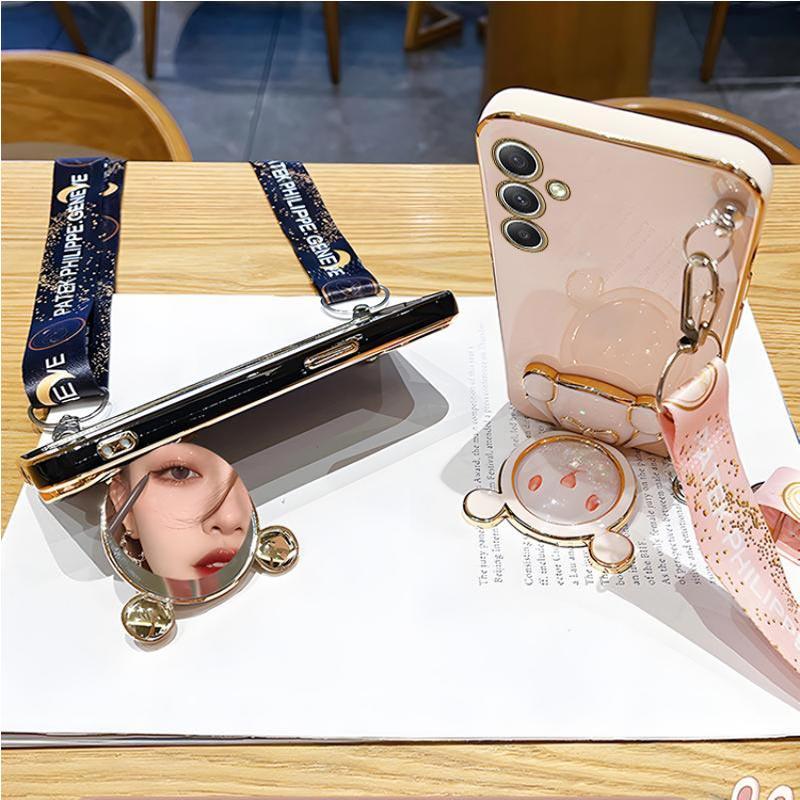 Luxury Bear Lanyard Strap Case For Samsung Galaxy A05 A05S A14 A54 A04 A34 A24 M14 4G 5G Cover