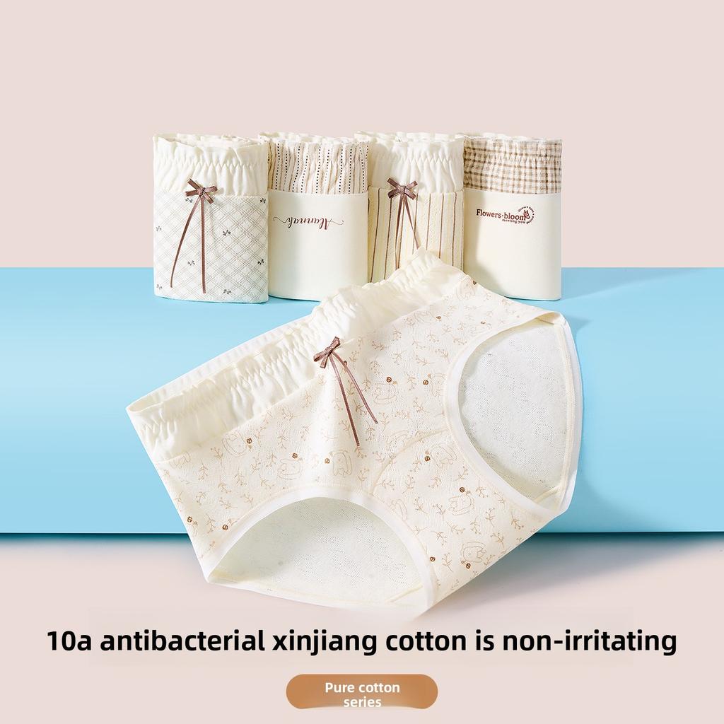 Large Size Female Spring and Summer Pure To Floral Pure Cotton 10A Bacteriostatic Extended Crotch Breathable Briefs