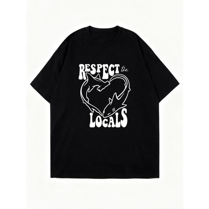 Oversized T Shirt Black Respect The Locals Shark Heart Print Graphic Tee For Beach And Casual Wear