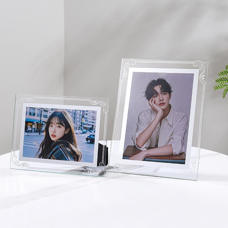 Clear Glass Picture Frame Minimalist Crystal Tabletop Photo Frame Multiple Sizes 5/6/7/8/10inch/A4 for Home Office Decor