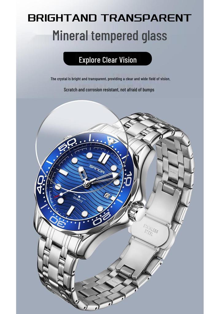 Sanda Men's Waterproof Quartz Watch with Rotating Bezel, Luminous Dial, and Calendar - Hot Sale Business Watch.