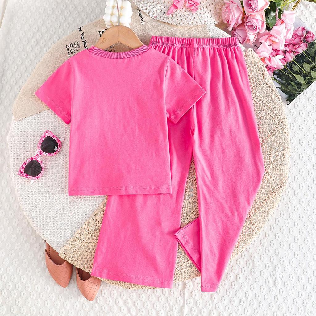 Girls' Rose & Pearl 2Pcs Short Sleeve Top & Pants Outfit