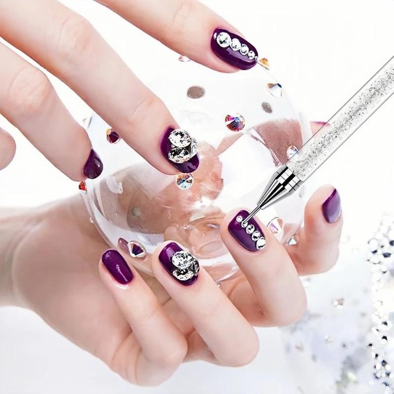 Dotting Wax Pen Dual-ended Rhinestone DIY Nail Art Decoration Tool With White Acrylic Handle for Picking Up Rhinestones Gems