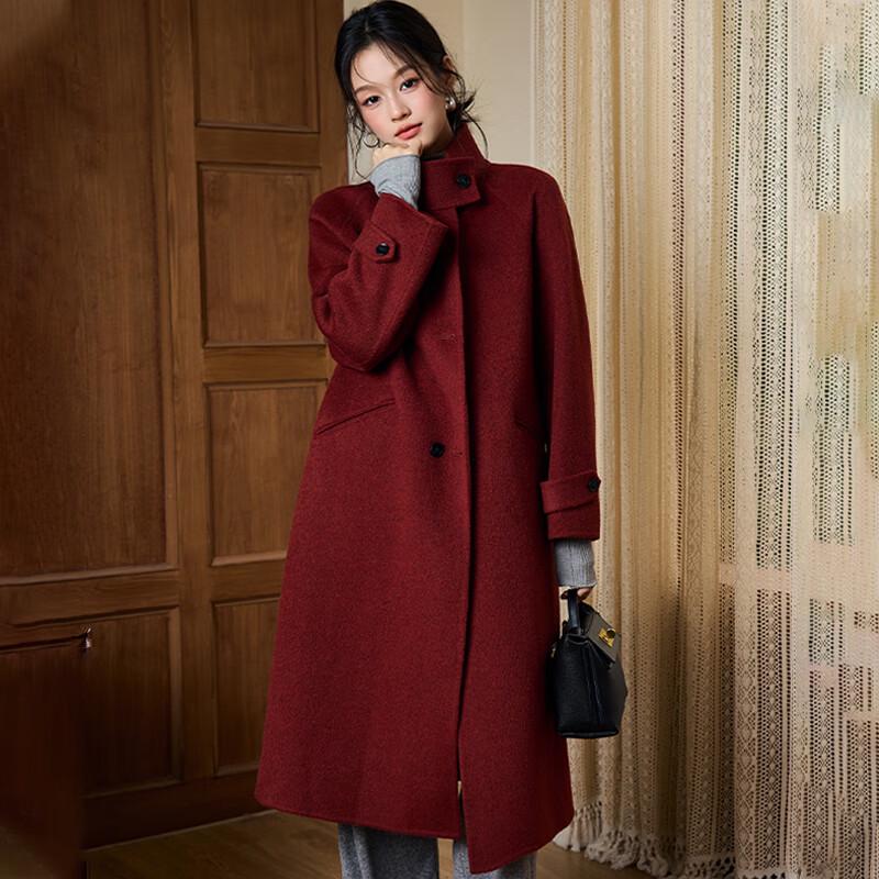 Fengxun Dámský prémiový kabát ze 100% vlny oboustranný se stojáčkem