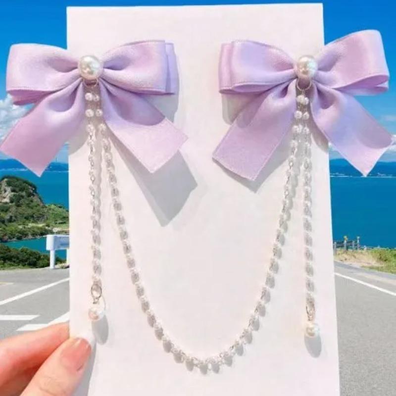 Bows Duckbill Clip Bobby Pins Princess Head Fringe Pearl BB Clip Hair Accessories Pearl Chain Double Edged Clip Bow HairClip