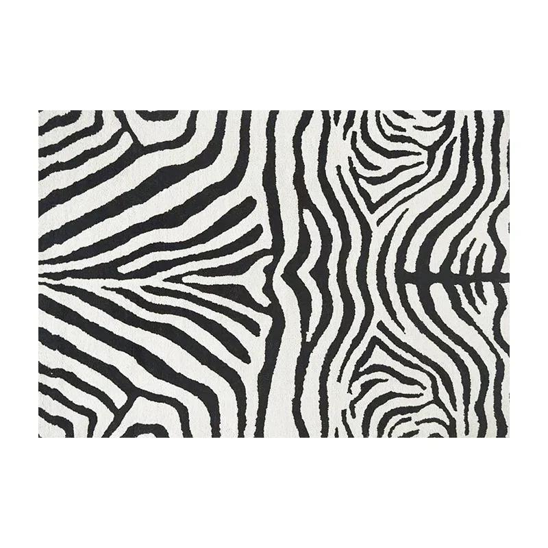 Modern Black White Striped Carpet Minimalism Decoration Bedroom Bedside Short Velvet Rug Lounge Cloakroom Antiskid Floor Mats