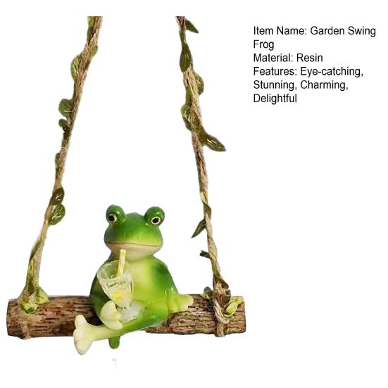 Gartenschaukel Frosch Harz Schaukel Frosch Statue mit Rotwein/Getränken in der Hand für Balkon Garten Blumentöpfe Außen Innen Dekor