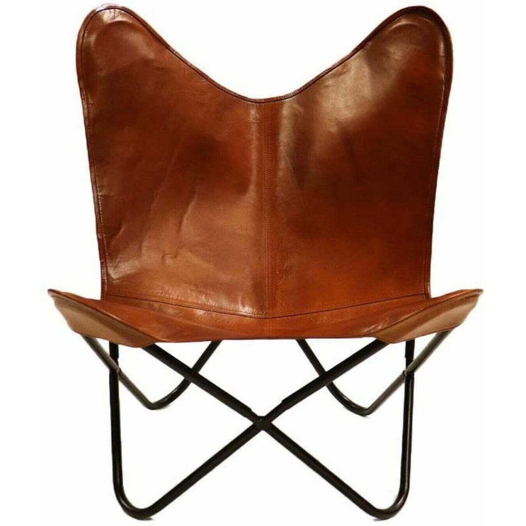 Handmade Vintage Leather Arm Relax Butterfly Home Décor Living Room Chair