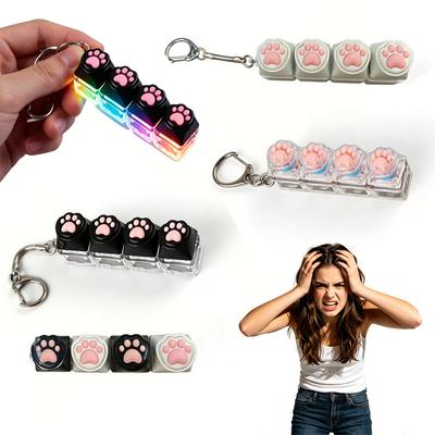 Tragbar Silikon Katzenpfote Clicker Schlüsselanhänger LED-Licht Leuchtend Fidget Spielzeug Tastaturstil Taste Stress Angst Linderung Geschenk