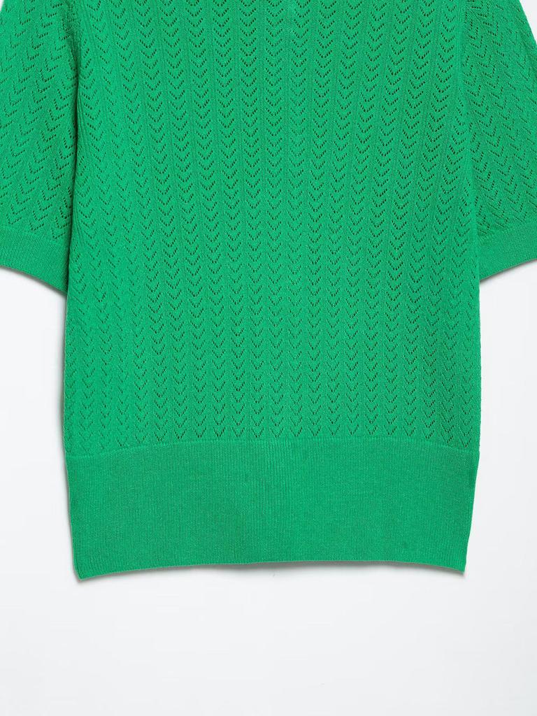 Spring 2025 Women's European & American Style Jacquard Mesh Knit Top